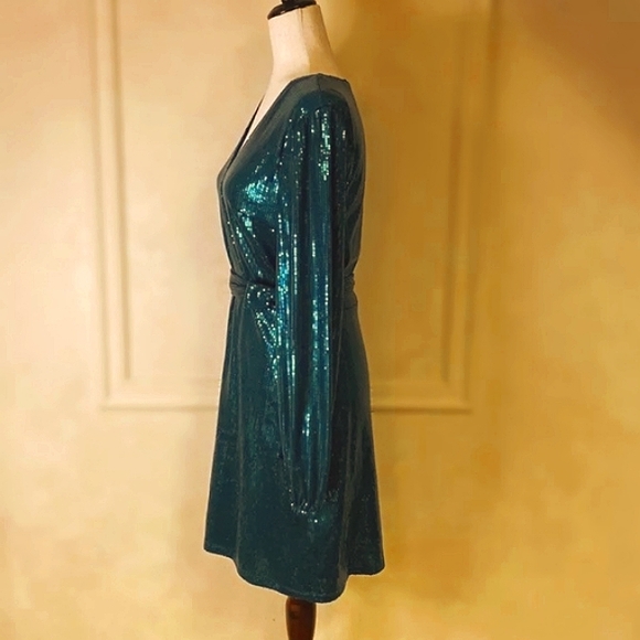RESERVED Cara Santana x Nine West Womens Long Sleeve Sequin Faux-Wrap Emerald - Picture 6 of 7